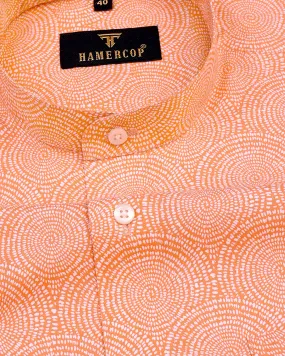 Spiral Orange Pattern Printed Gizza Cotton Shirt