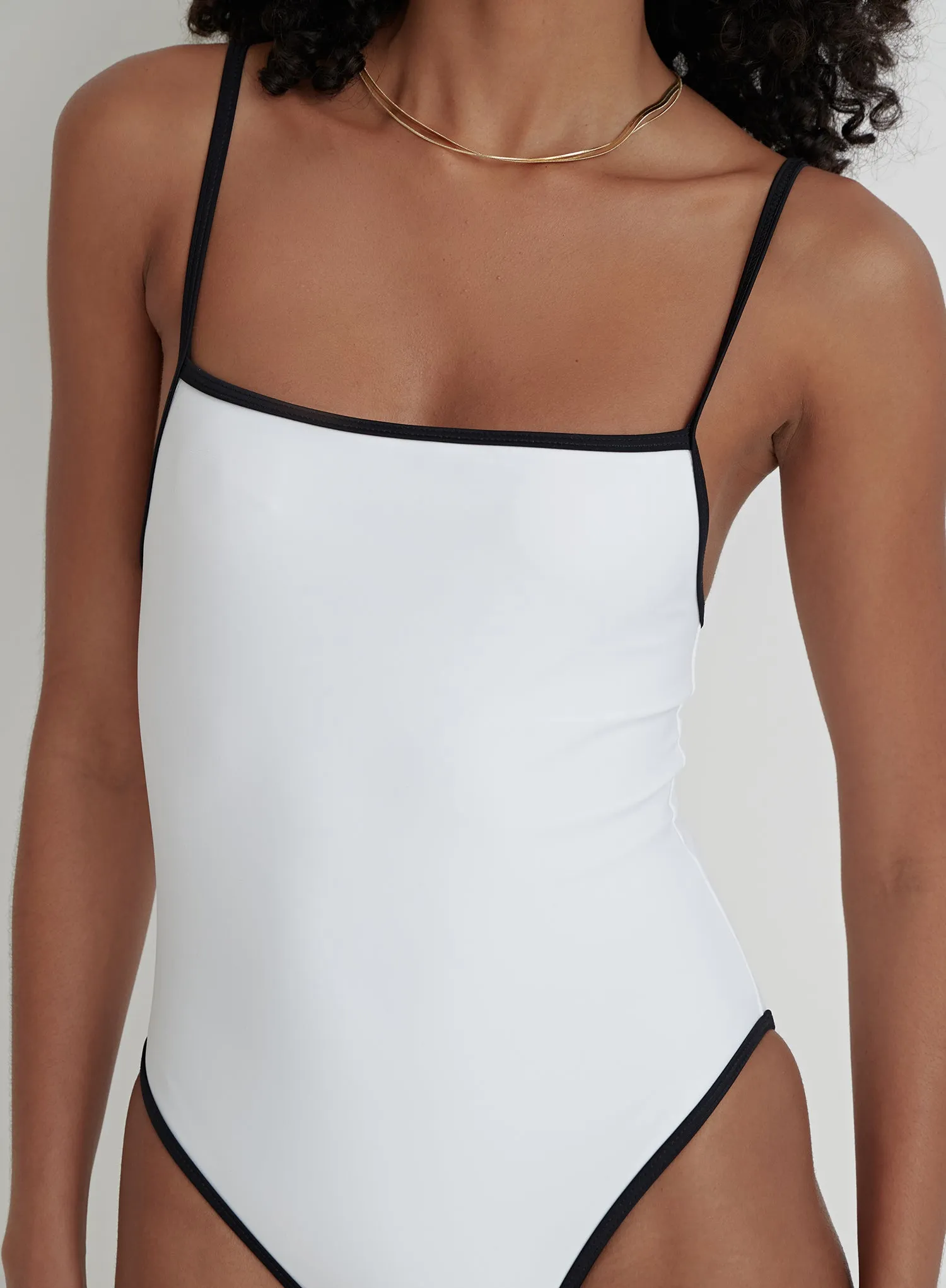 White Contrast Trim Swimsuit- Sicily