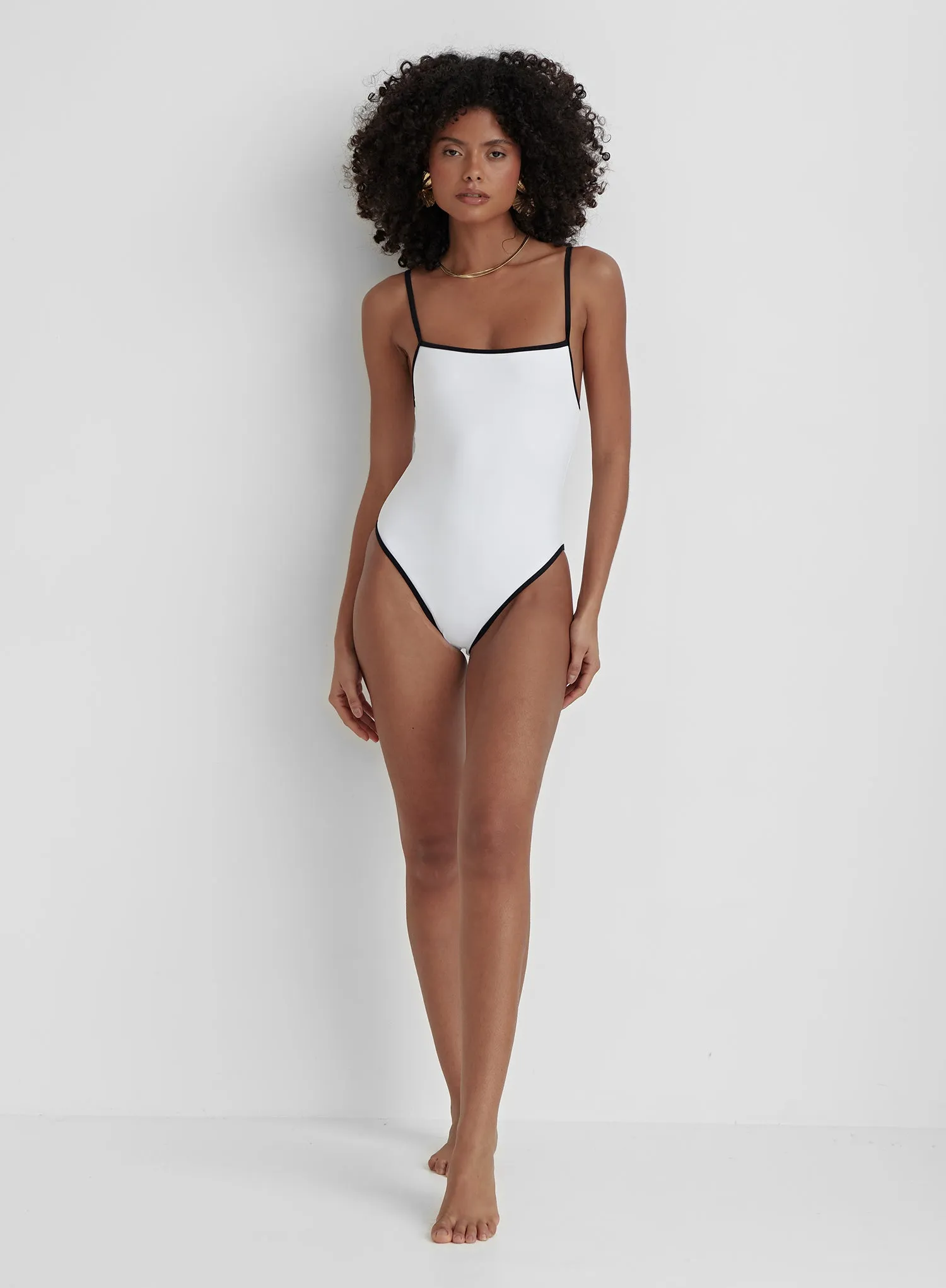 White Contrast Trim Swimsuit- Sicily
