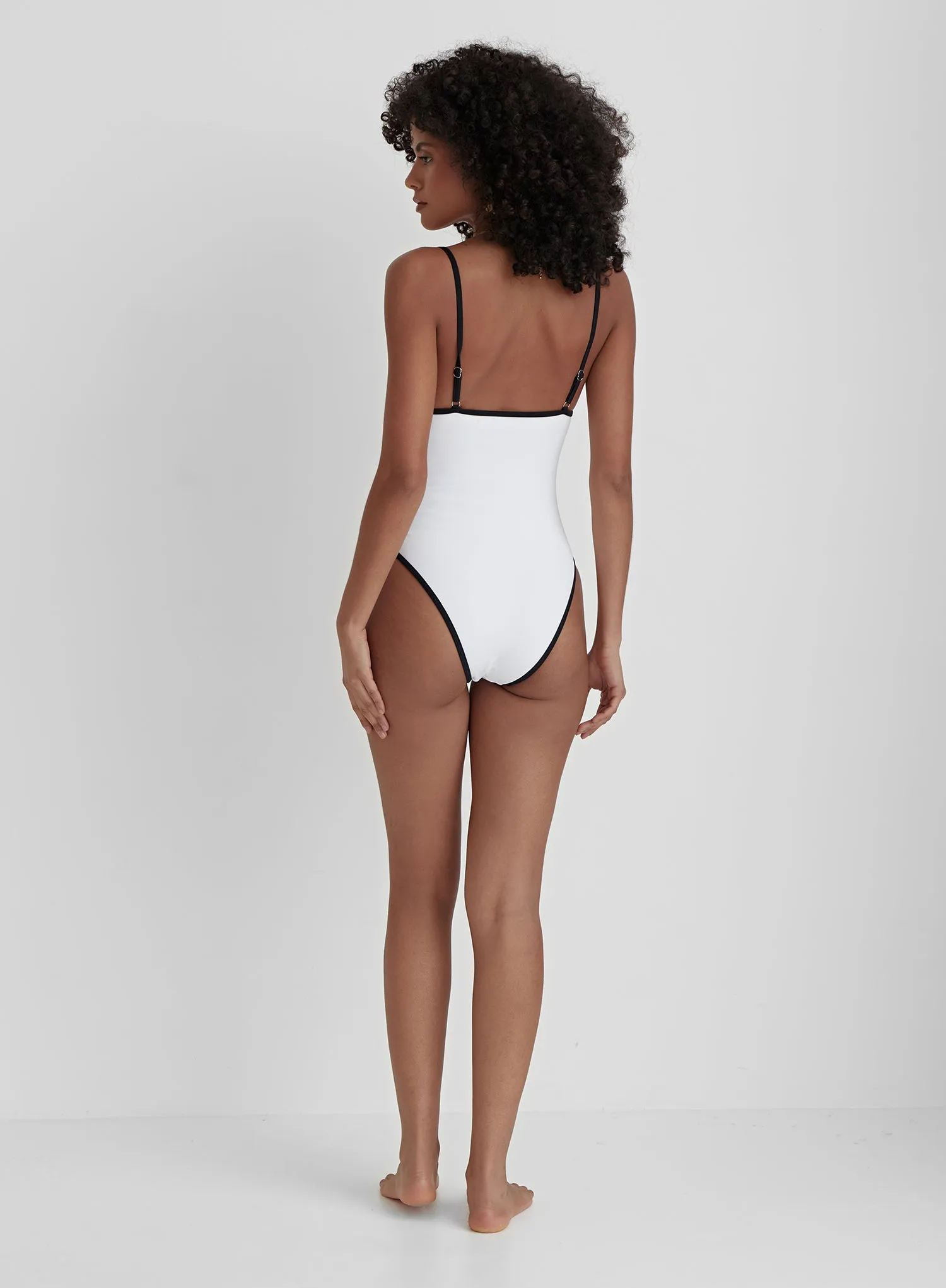 White Contrast Trim Swimsuit- Sicily