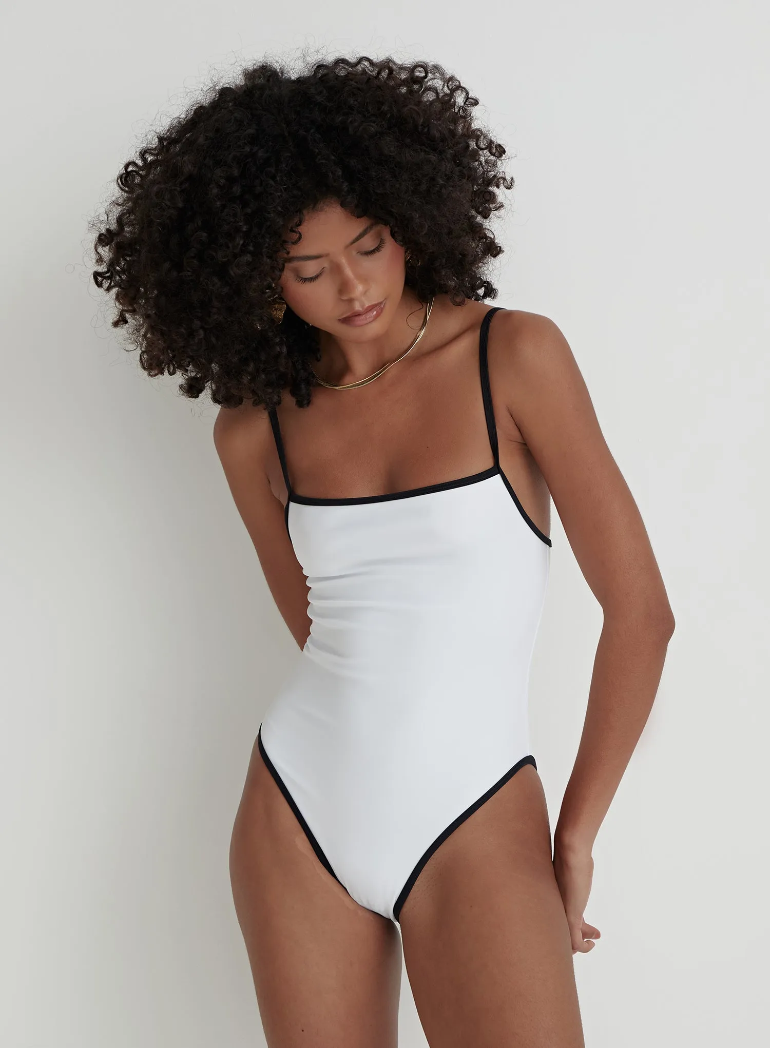 White Contrast Trim Swimsuit- Sicily
