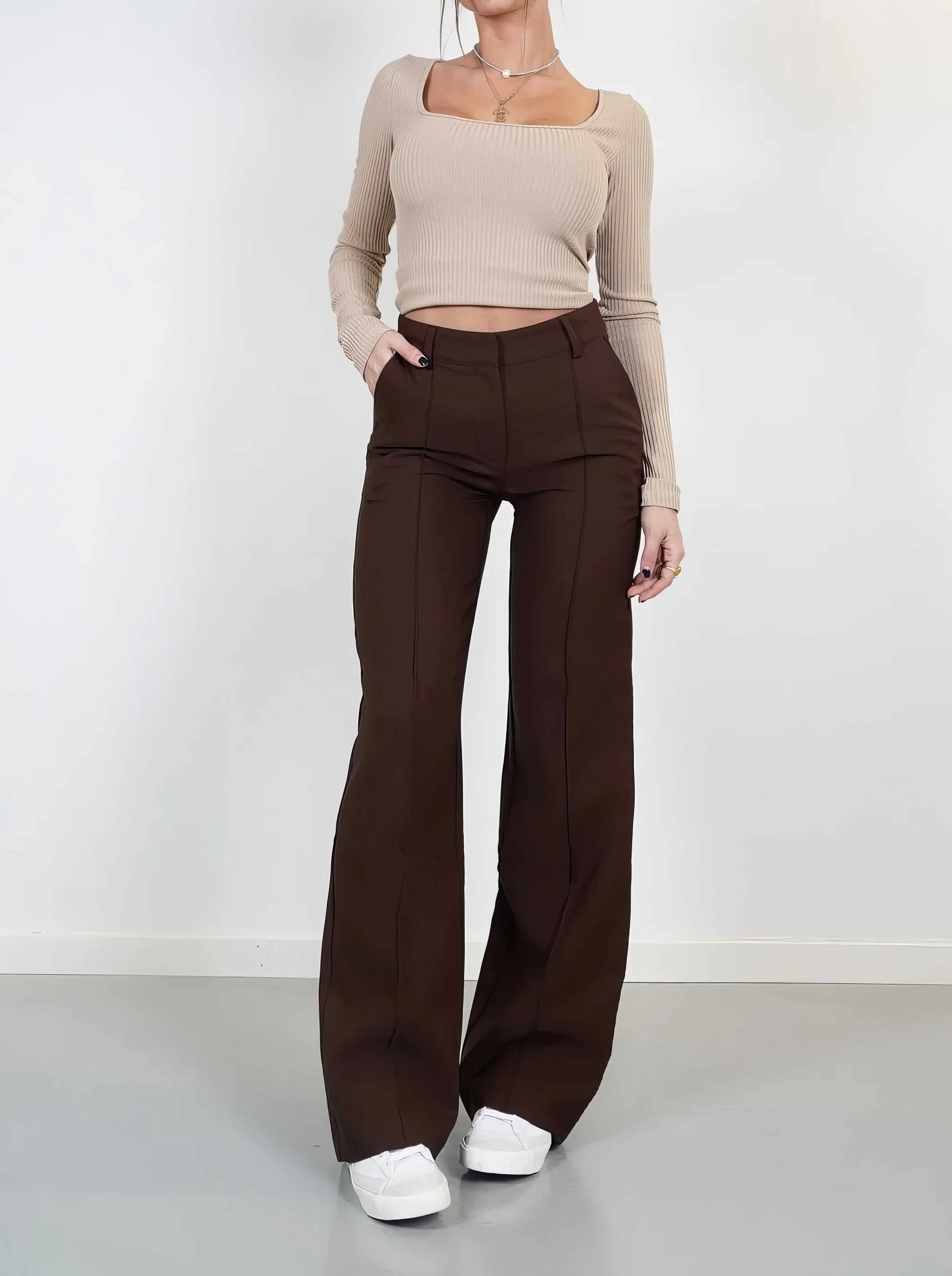 Women's High-Waisted Wide Leg Trousers: Elegant & Comfortable
