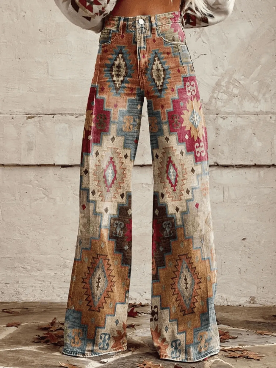 Women's High-Waisted Wide Leg Trousers - Vintage Style