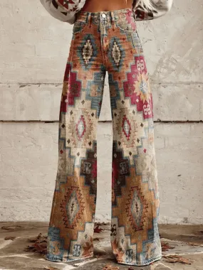 Women's High-Waisted Wide Leg Trousers - Vintage Style