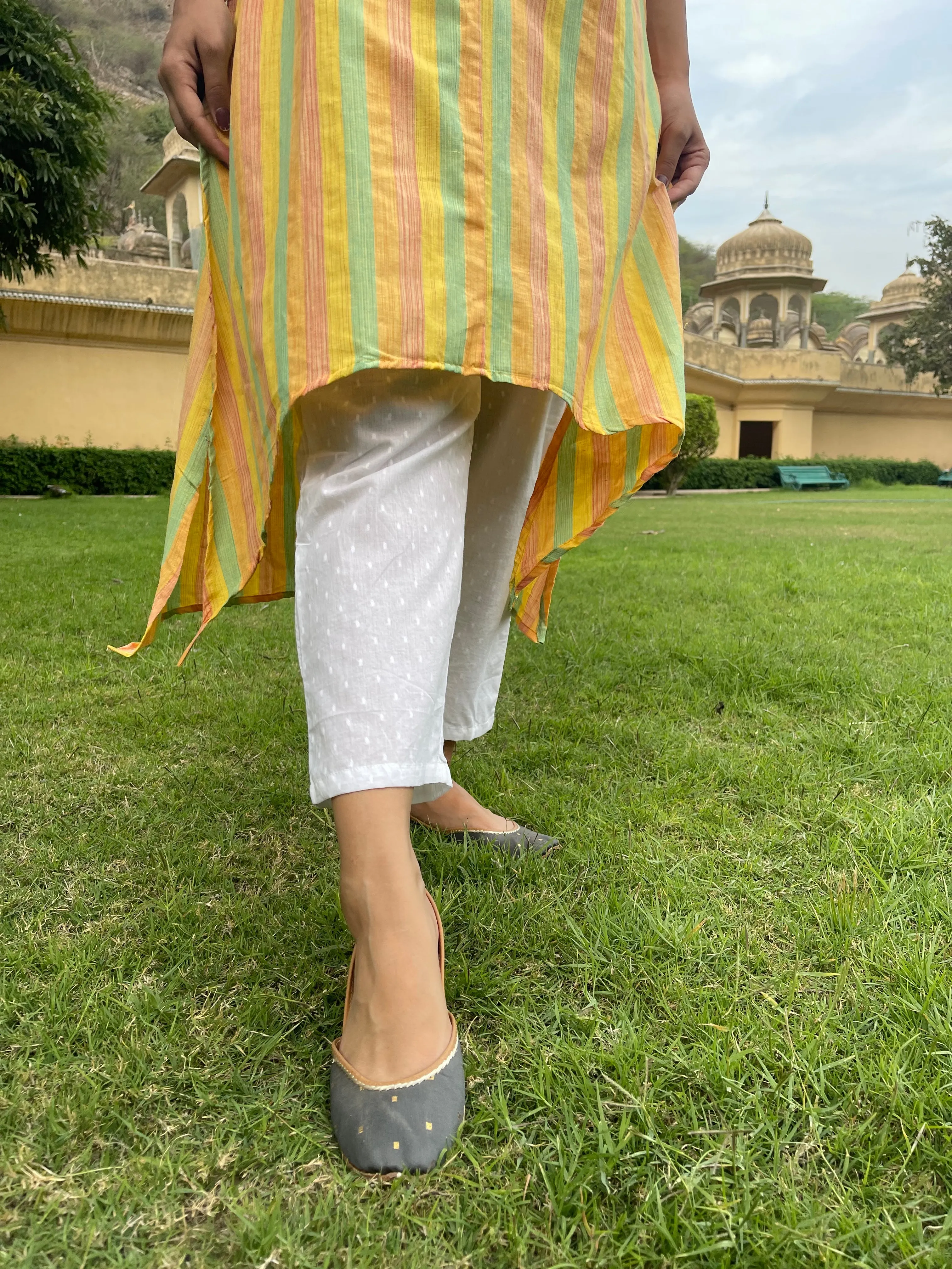 Yellow Cotton Stripes Kurta Set