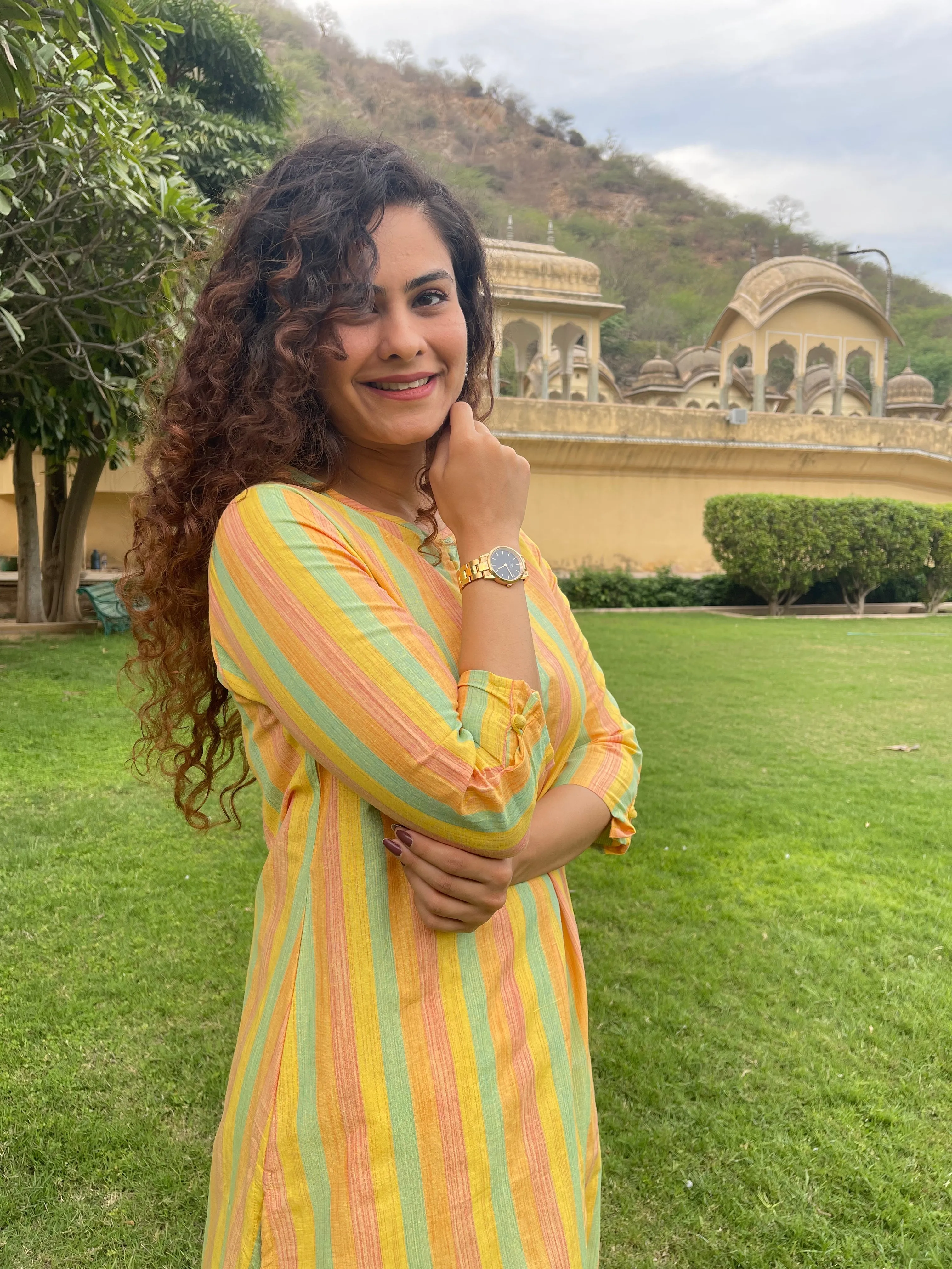 Yellow Cotton Stripes Kurta Set